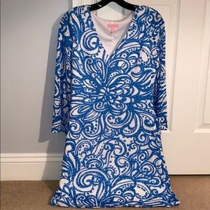 Blue and white lace patterned lily Pulitzer dress